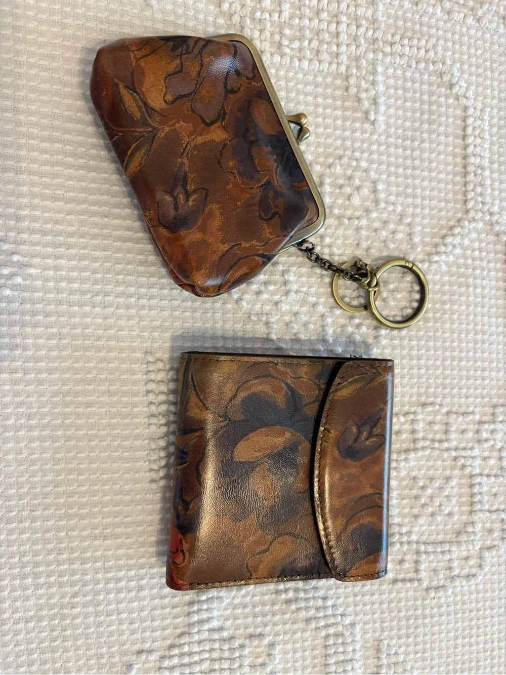 Patricia Nash Brown Floral Leather Wallet & Coin Purse Set